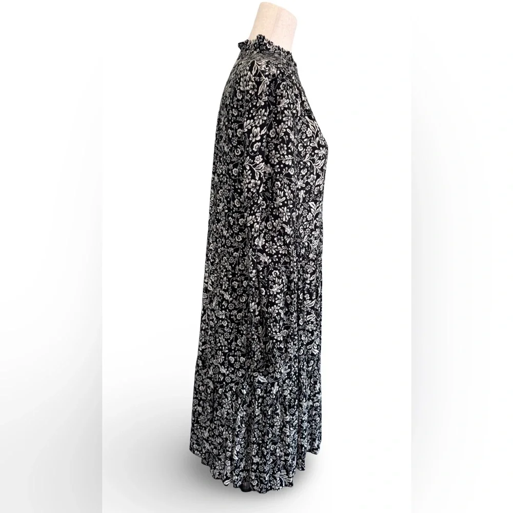 J.CREW Hadid shirt dress in a black and white bouquet print sz L - Picture 5 of 15